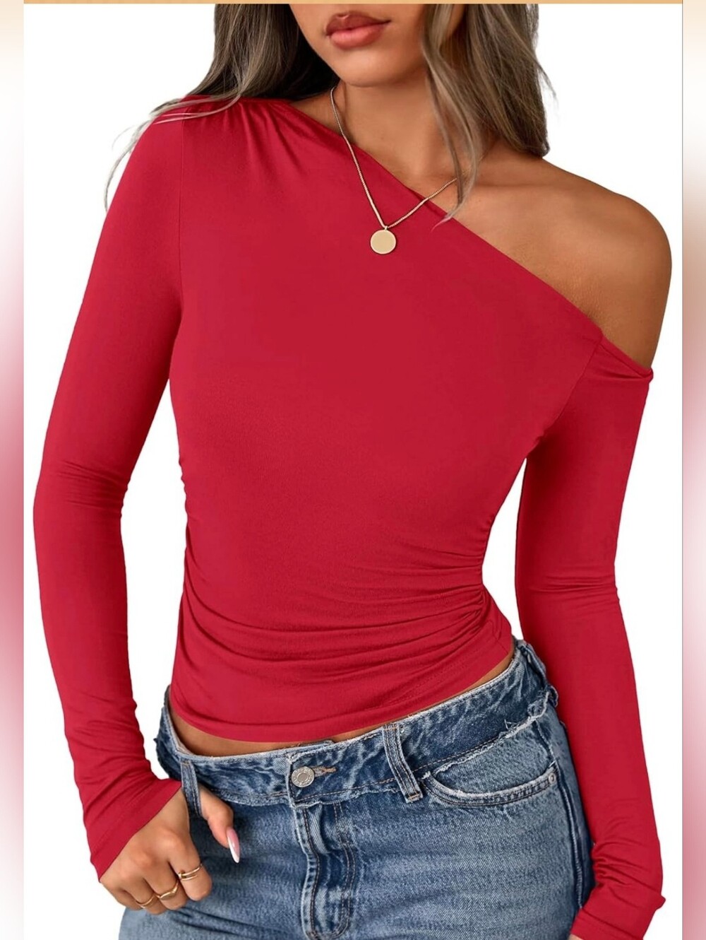 Pretty Garden Women’s Red Draped Long-Sleeve Top